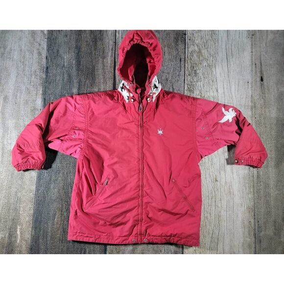 Bogner Womens 12 Red Ski Jacket Shell Embroidered Eagle Winter Coat Hood - Picture 1 of 11